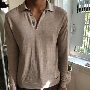 COS Tan Long Sleeve Polo Silk/Cotton SMALL